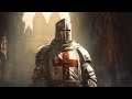 Templars chanting in ruins of a medieval castle