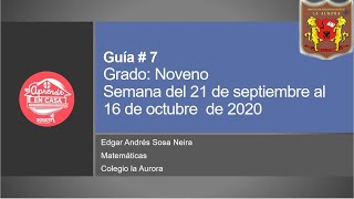 You Tube Live Noveno-Matemáticas Guía # 7 parte III