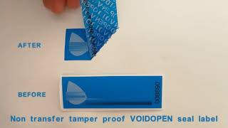 Non transfer tamper proof VOIDOPEN seal label