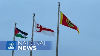 Palestinian flag flying over Natoaganeg First Nation in New Brunswick | APTN News screenshot 2