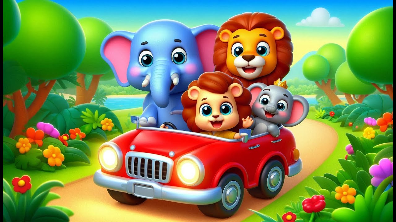 Animals Car Song for Kids 🚗 Lion Elephant Safari Song