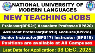 NUML Jobs 2025 NUML Professor to Instructor Jobs NUML Faculty Recruitment