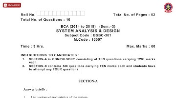 BCA 3RD SEM SYSTEM ANALYSIS DESIGN DEC 2020 | PTU