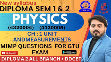 PHYSICS (4300005) CH 1 MIMP QUESTION FOR GTU EXAM || DIPLOMA PHYSICS MIMP QUESTION FOR GTU EXAM #gtu
