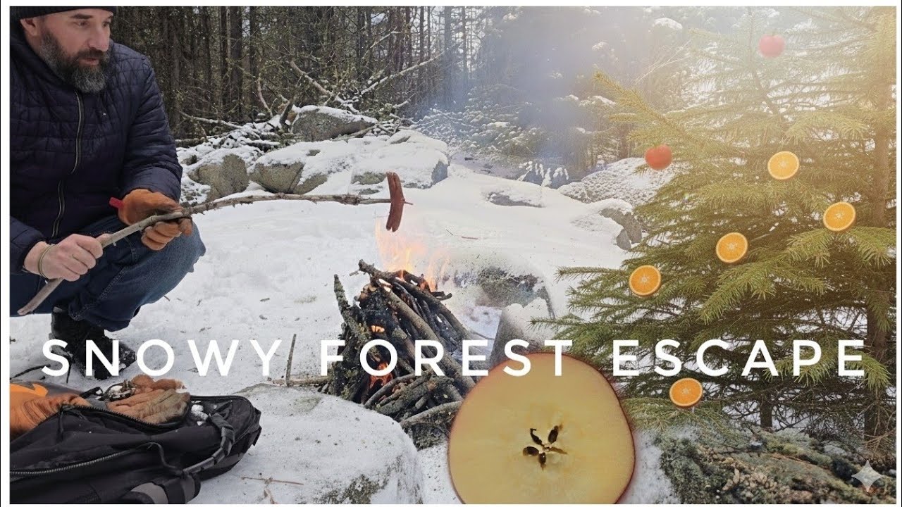 Snowy Forest Escape Campfire Sausage & A Gift for Wildlife ❄️🔥🍎🌲