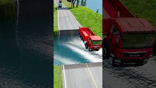 Dump truck crossing large water pit #13 | #beamngdrivemods #doublespeedbumps #carsvswaterpit