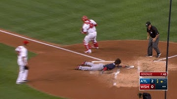 ATL@WSH: Swanson rounds bags on inside-the-park homer