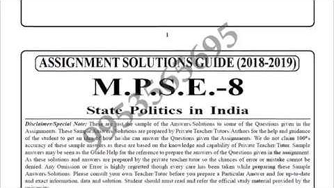 IGNOU MPSE 008 solved assignment 2018-19 | State Politics in India