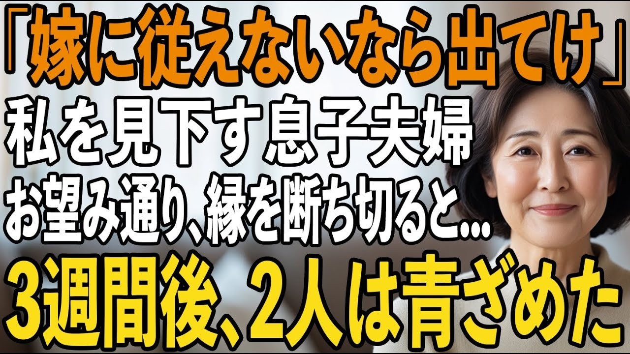 夕食後のリビングで、息子の裕介が放った一言に私は耳を疑った。「母さんに選択権はない。美紀に従ってもらう」。68年生きてきて、まさか実の息子からこんな言葉を聞く日が来るとは思わなかった。隣で嫁の美紀が冷たい目で私を見ながら「お母さんには発言権も決定権もありません」と言い放つ。36年間銀行員として働き、息子のために1100万円以上を費やしてきた私に、選択権がないというのか。夫は黙ったまま何も言わ...