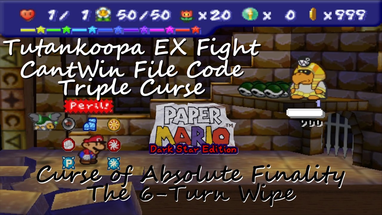Paper Mario Dark Star Edition: Tutankoopa EX Fight with CantWin File Code, Triple Curse (9x)