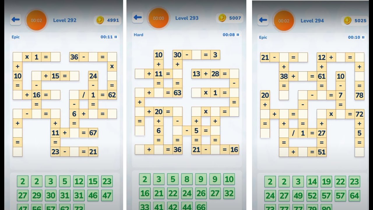 Math Crossword Number puzzle - Expert - Level 292 - Level 293 - Level ...