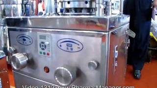 Tablet machine for pressing of tablets from powder. Video 1312 www.Pharma-Manager.com