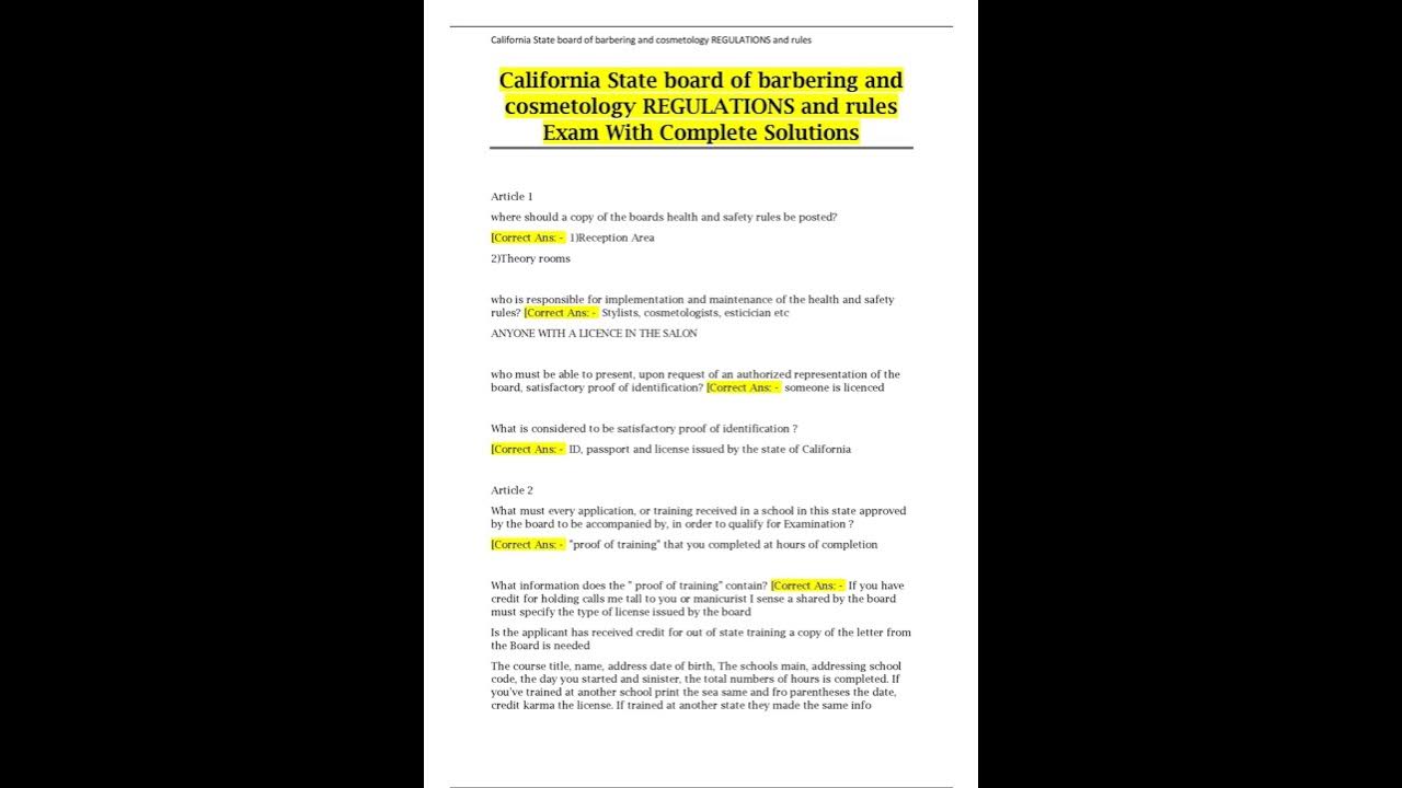 California State board of barbering and cosmetology REGULATIONS and