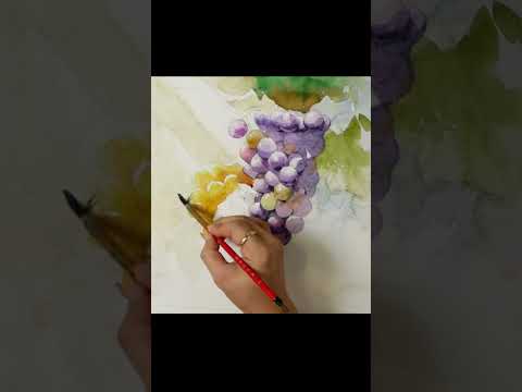 #Shorts Fruit Landscape Watercolor - <strong>Grape</strong>. NAMIL ART  #howtodrawwatercolor