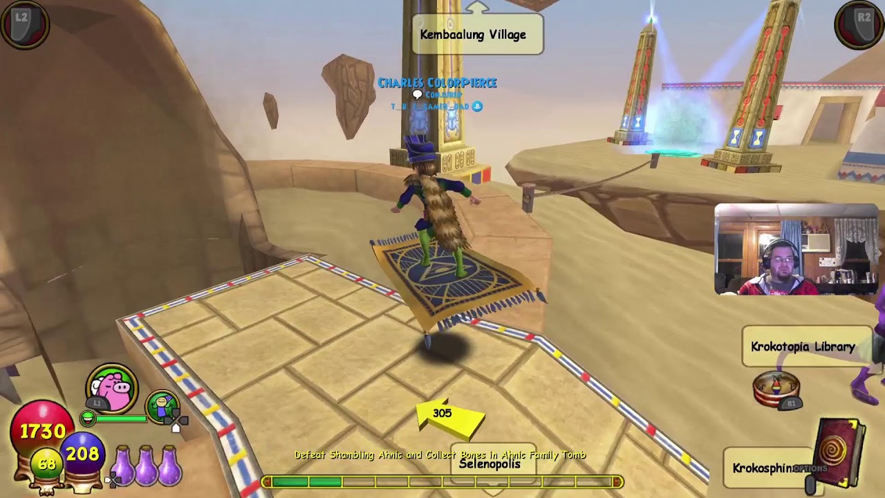Wizard 101 myth character on console game PS 5 Marleybone, Krokotopia, ect quests. Game play