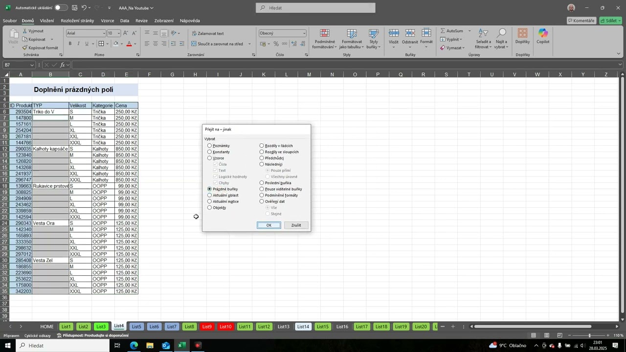 141 - EXCEL - Vyplnění prázdných polí v tabulce