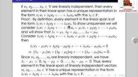 Unique Representation of Vectors in Linear Span