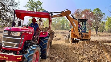 Finally Shape Of Farming Field Narrow Logging Deck Road-Jcb 3dx Loading Mud In Mahindra Yuvo Tractor