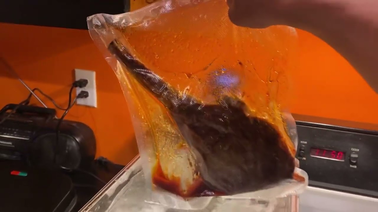 Sous vide 32oz Tomahawk Cowboy Steak with coffee rub