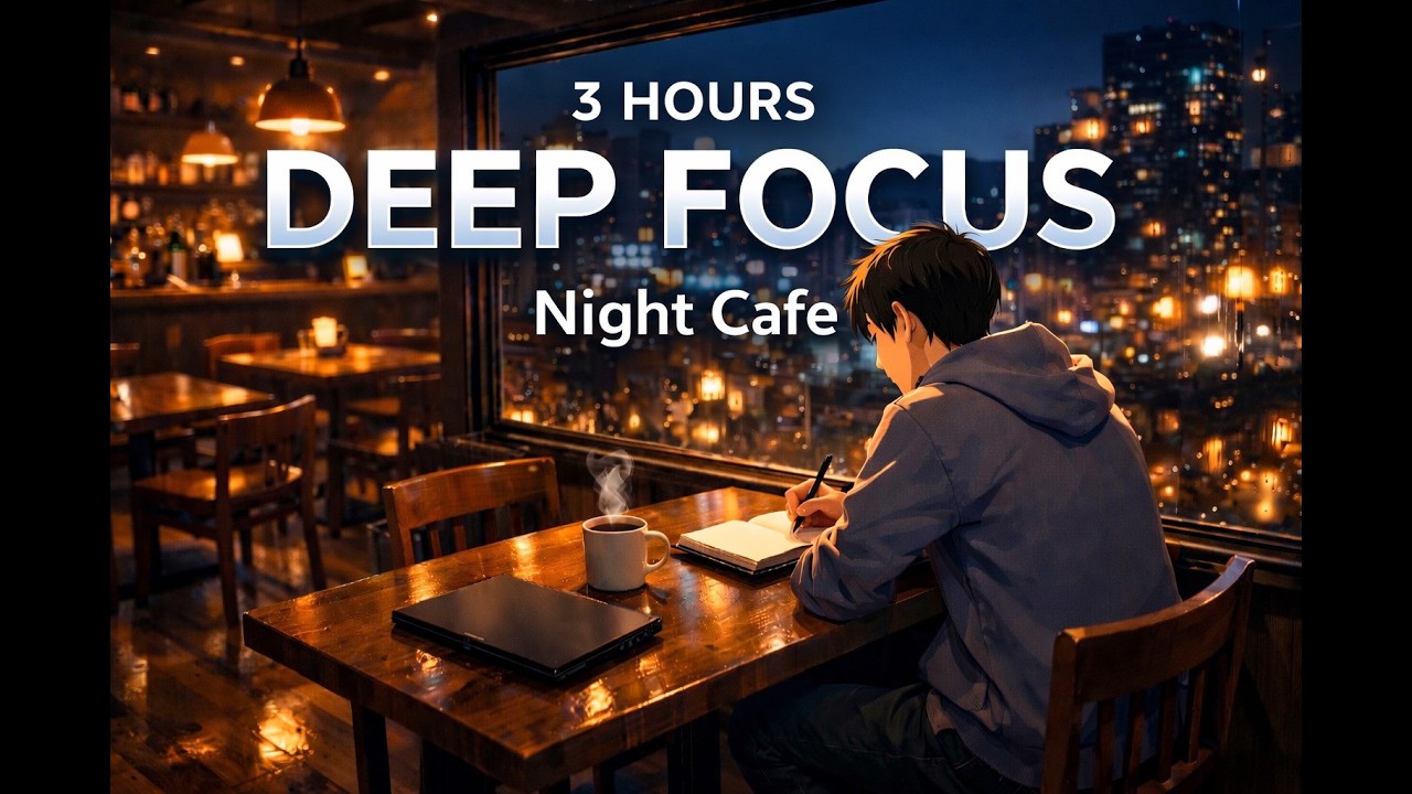 【3時間】静かな夜カフェ｜深く集中できる作業用環境音【3 Hours】Quiet Night Cafe Ambience for Deep Focus