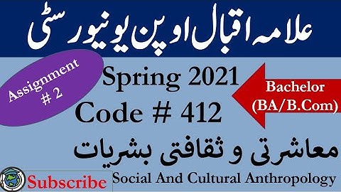AIOU Code 412 Solved Asignment No.2 Spring  2021 | Social & Cultural Anthropology|Level: Bachelor/BA