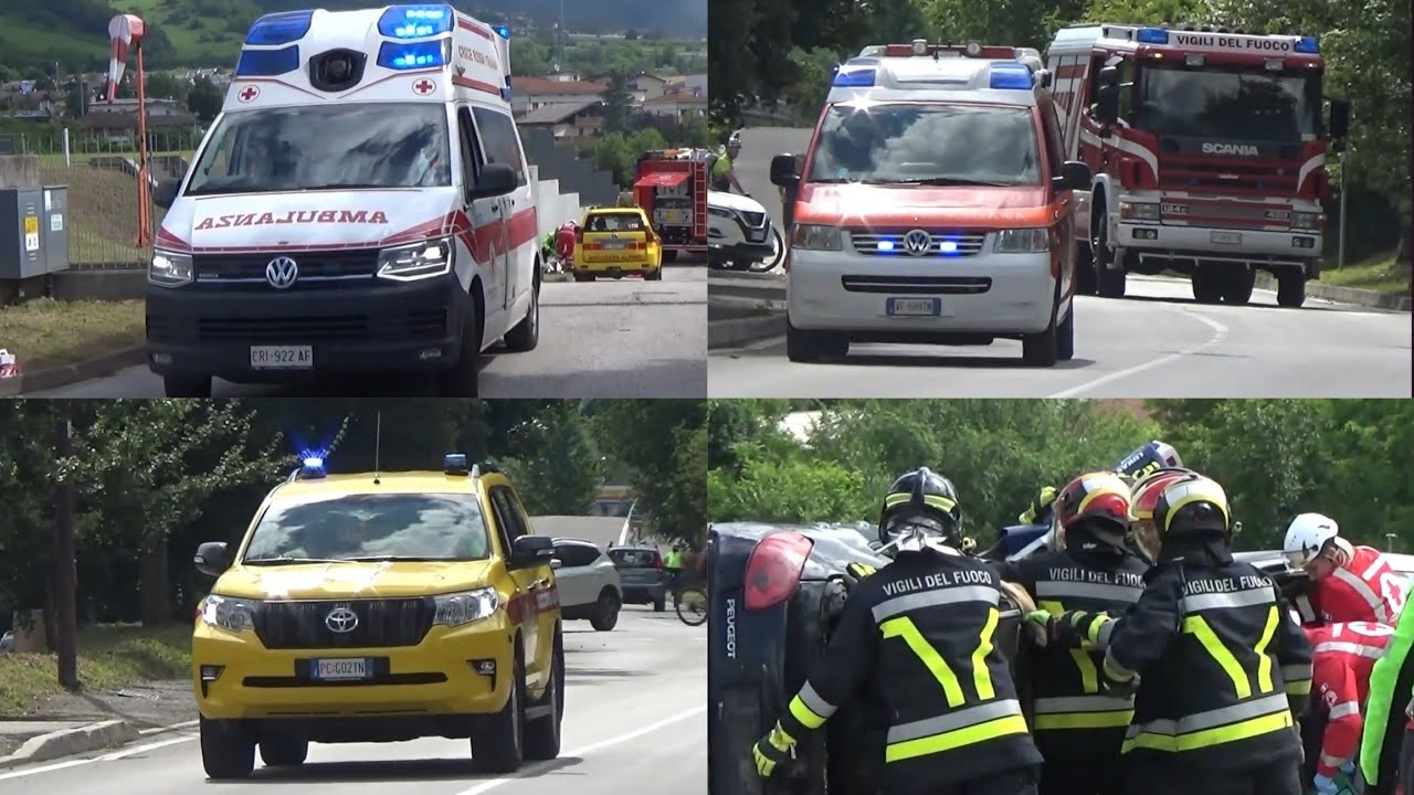 [SIMULAZIONE] Arrivo CRI + VVF + Soccorso alpino Borgo Valsugana in sirena su incidente stradale