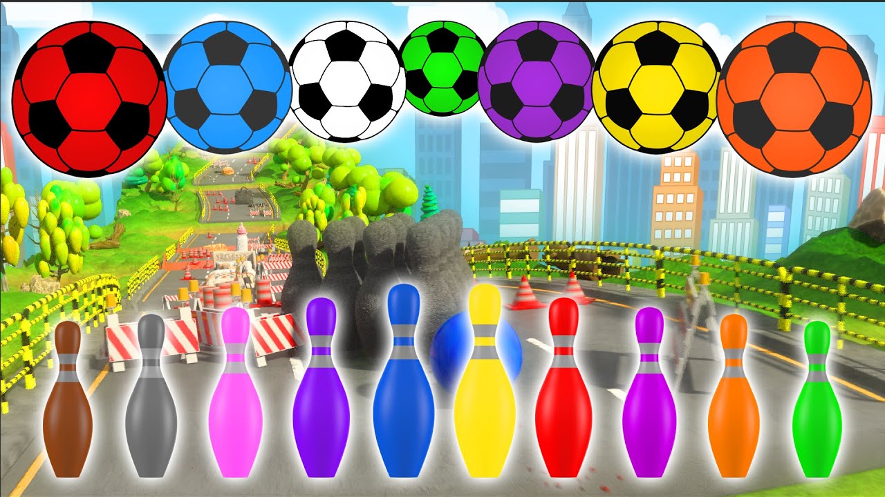 🎳🌈🐶 Learning Colors Animals Items with Kinetic Sand Bowling Ball Smashing Fiesta Adventure Binkie TV