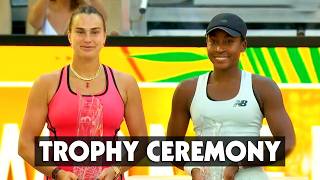 Aryna Sabalenka & Coco Gauff Trophy Ceremony & Speeches