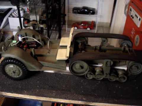 This the first trial of the rear track drive and front steering systems of my newly converted Hasbro M3 Tank Destroyer. Everything is being powered by a 12v deep cell battery from a 21st Century Stuart Tank.