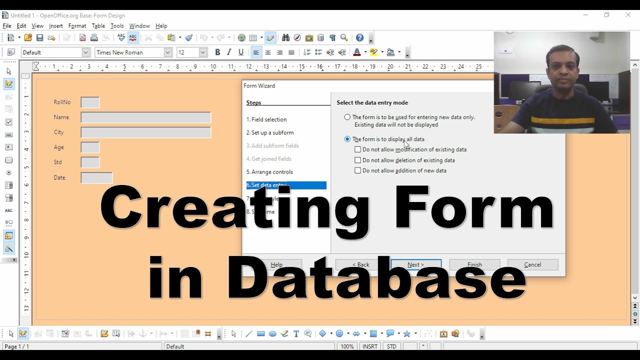 Creating Form in Database || Form Wizard in Base - YouTube