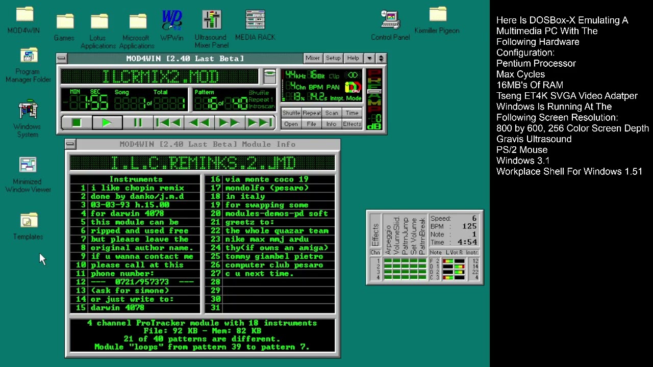 I Like Chopin Remix 2 : MOD4WIN (DOSBox-X, Windows 3.1)