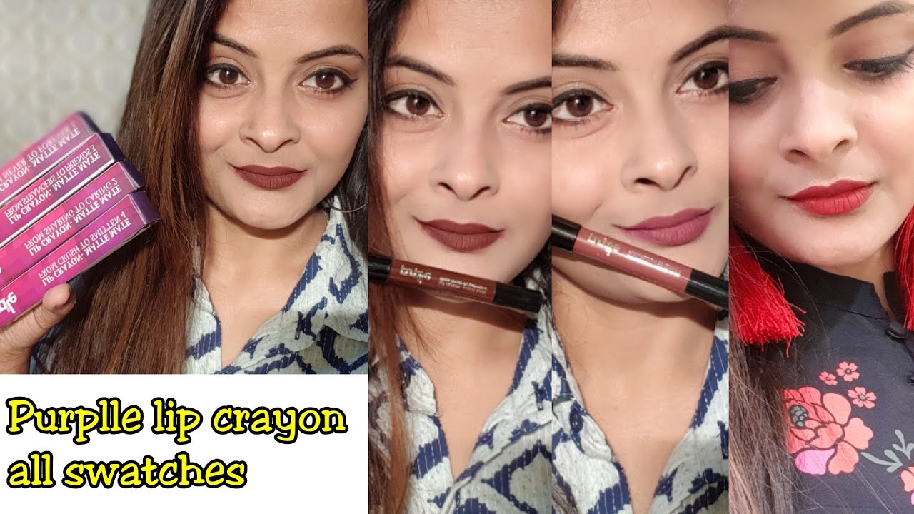 All Colors Purplle Lip Crayon Matte Mate Lip Swatches Review
