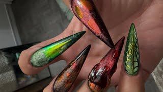 Watch me do my nails | Nail forms | Cat eye and chrome #HALLOWEEN nail art