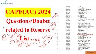 CAPF(AC) 2024 : Question/Doubt related to Reserve List? Revised List?