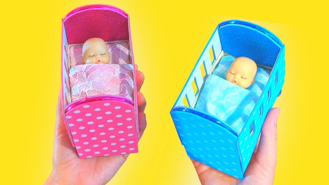 How to make a miniature crib for two Barbie babies - YouTube