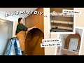 Small entryway makeover diy builtin arch and shelves removable  renterfriendly