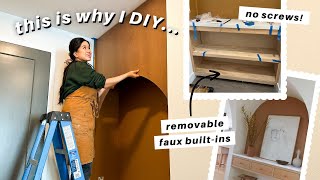 SMALL ENTRYWAY MAKEOVER! DIY BUILT-IN ARCH AND SHELVES *removable + renter-friendly*