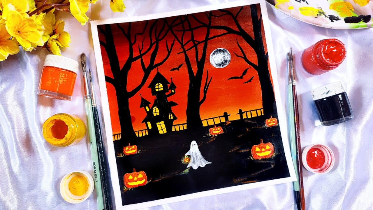 Halloween Painting 🎃 / Step by Step - Acrylic Painting for Beginners ...