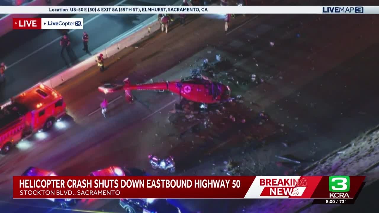 LiveCopter 3 shows medical helicopter crashed on Highway 50 - YouTube