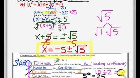 9.1 # 14 - 16 Video Notes Solving Quadratic Equations (Completing the Square)