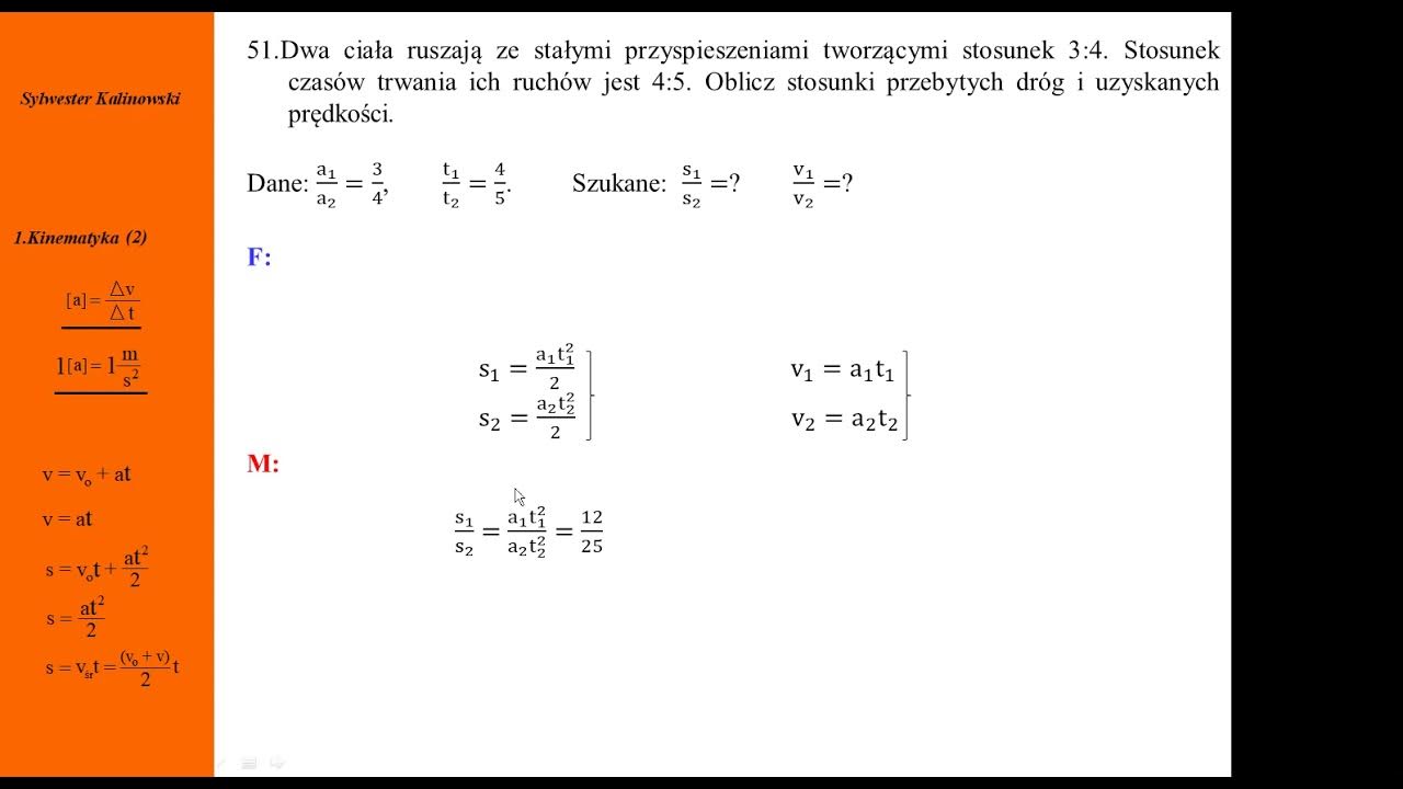 Sprawdzian Z Fizyki 2 Gimnazjum Kinematyka Fizyka - Kurs maturalny - Kinematyka 2 - zadanie nr 51 - YouTube