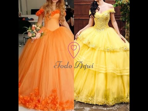 Vestidos de XV años 2021 en color Naranja y Amarillo - YouTube