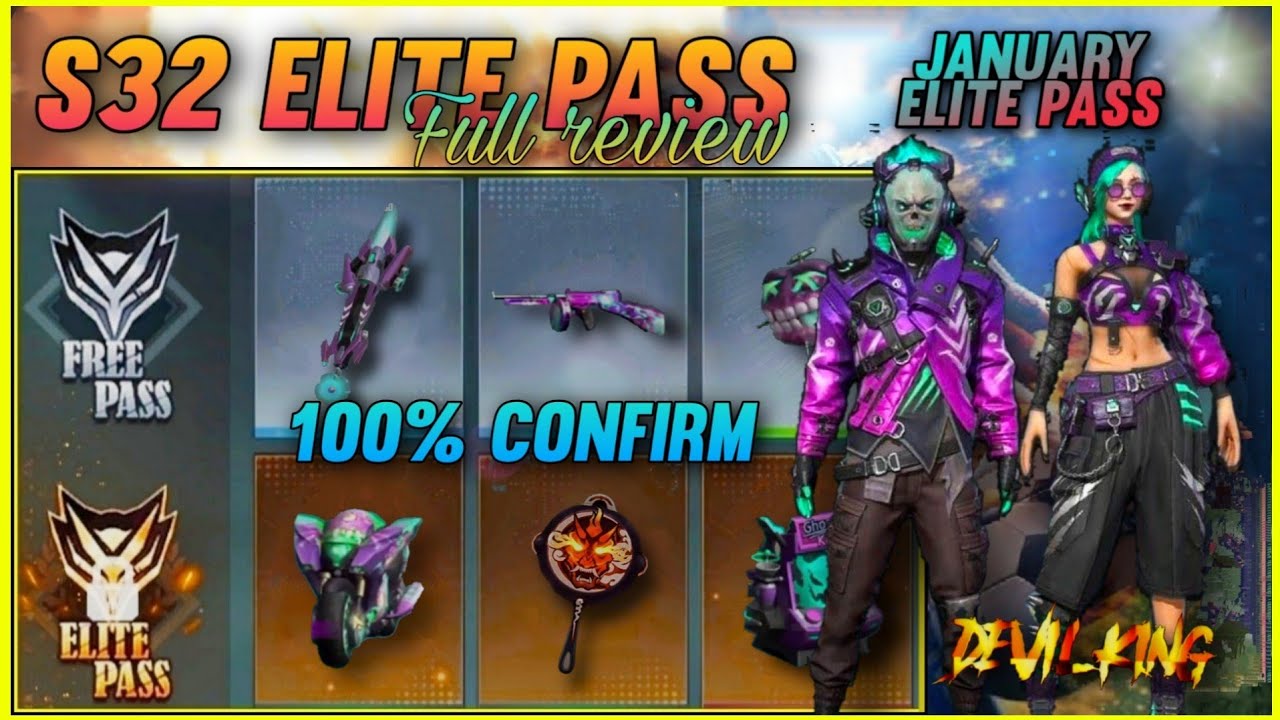 Free Fire Season 32 (January) Elite Pass Full Review 😲 || Devil KinG ff