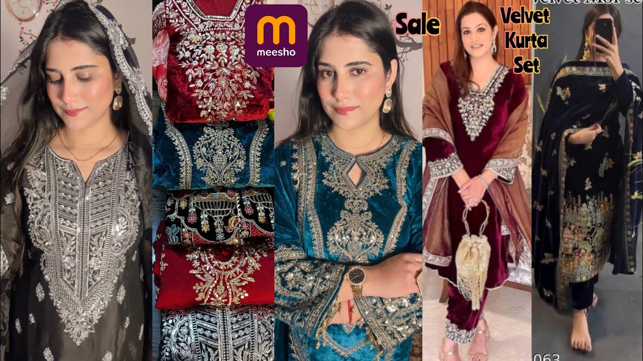 Meesho wedding special 10+ Pakistani suit/Velvet kurta set Sale heavy embroidered kurta set