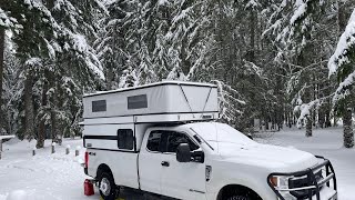 Winter truck camping #pnw #snow #mountains #camping #truckcamping #campfire #fourwheelcamper