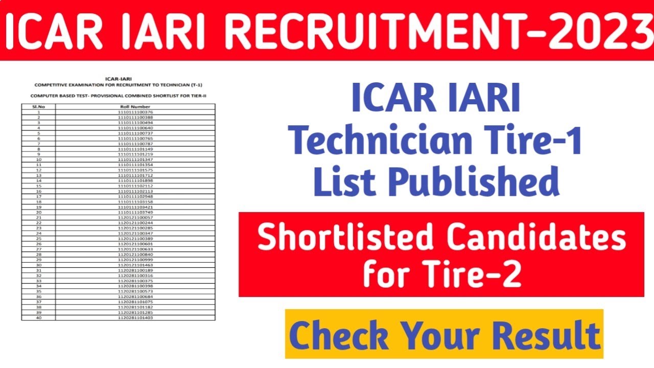 ICAR IARI Technician Shortlisted Candidates List Published||Jobless Family||