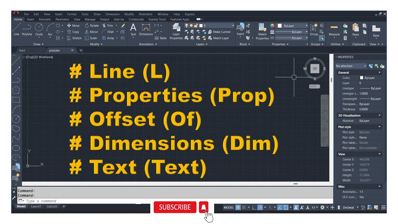 AutoCAD Commands | Line | Properties | Offset | Dimension | Text ...