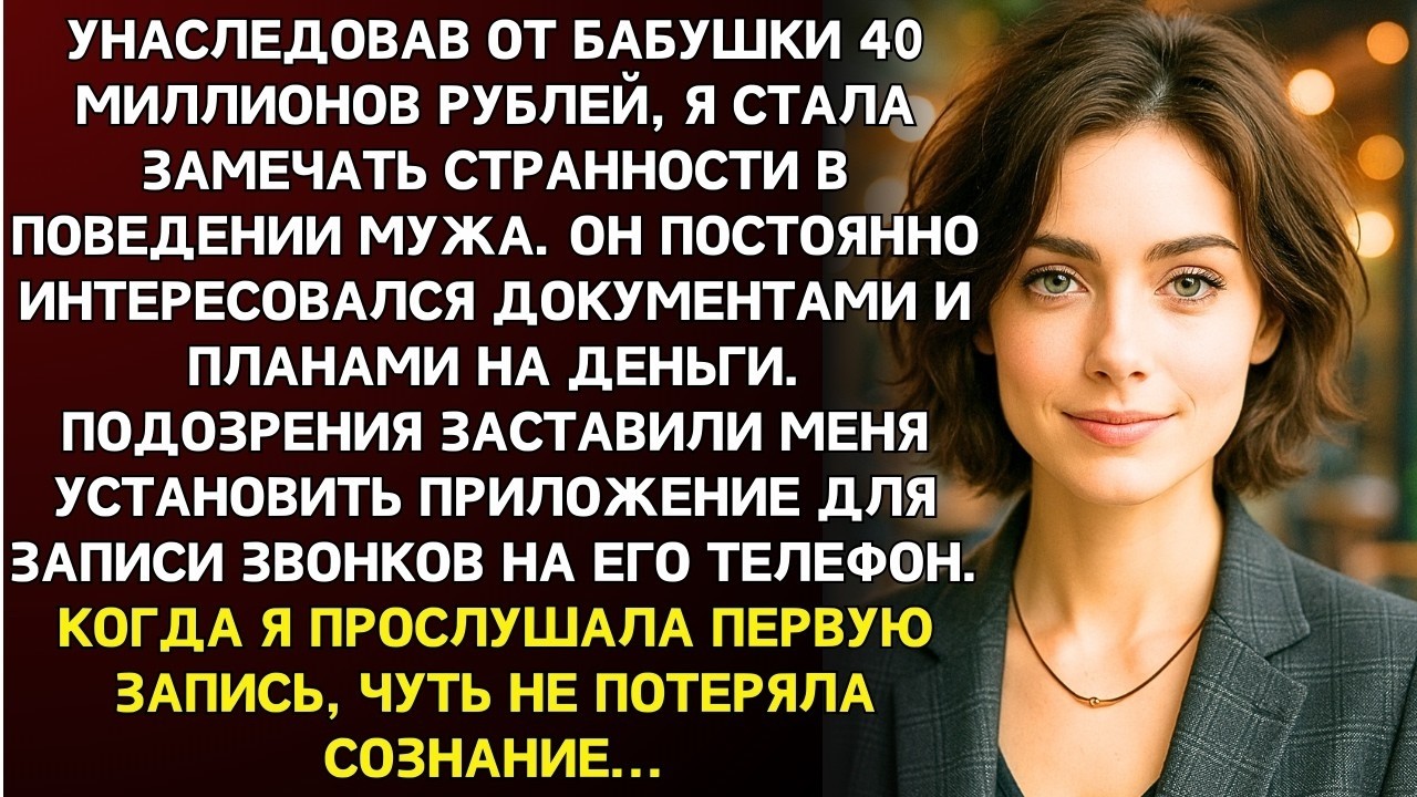 Унаследовав от бабушки 40 миллионов рублей, я стала замечать странности в поведении мужа. А запись..