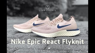 Nike Epic React Flyknit ‘Diffused Taupe/Blue Void’ | UNBOXING & ON FEET | running shoes | 4K