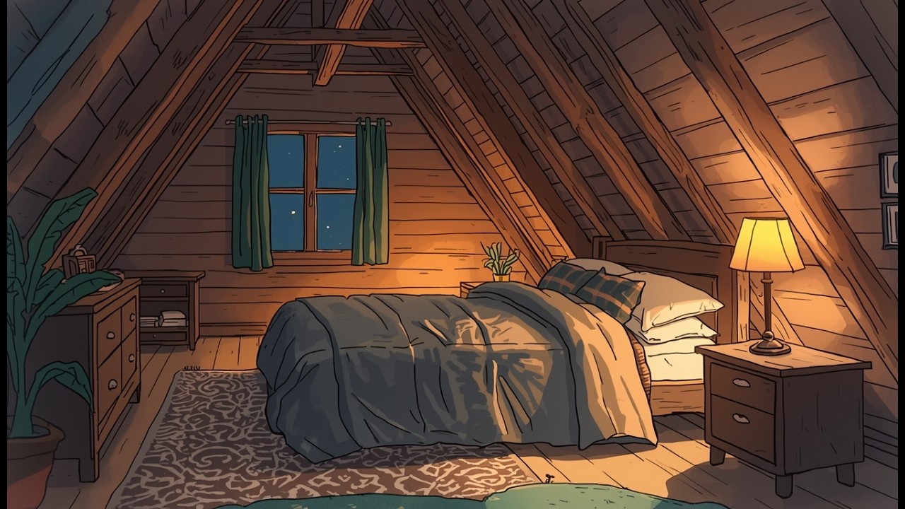 Cozy Attic Bedroom Rain at Night 🌧️ | Storybook Sleep Ambience | No Music | 3 Hours